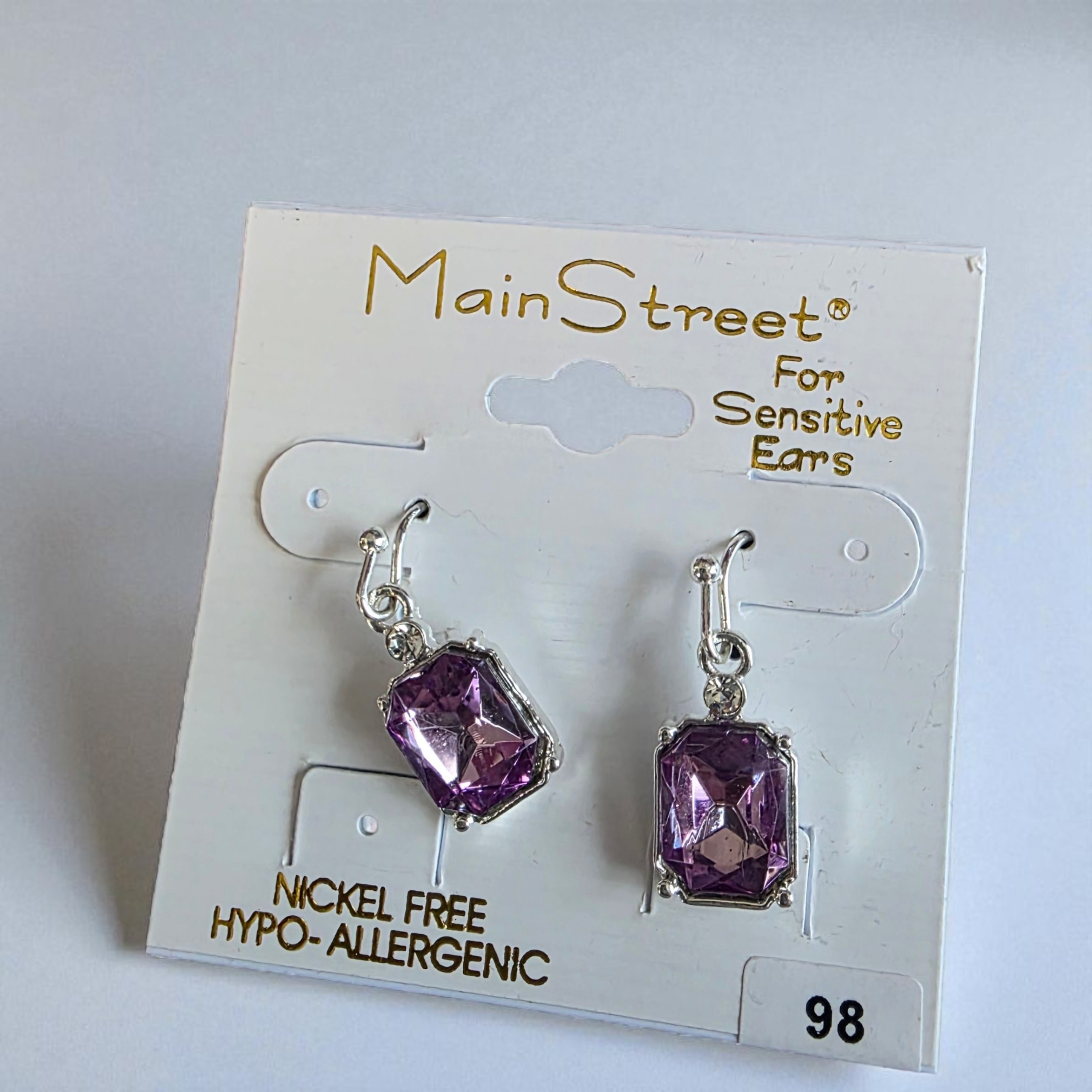 Mainstreet Purple Earrings For Sensitive Ears